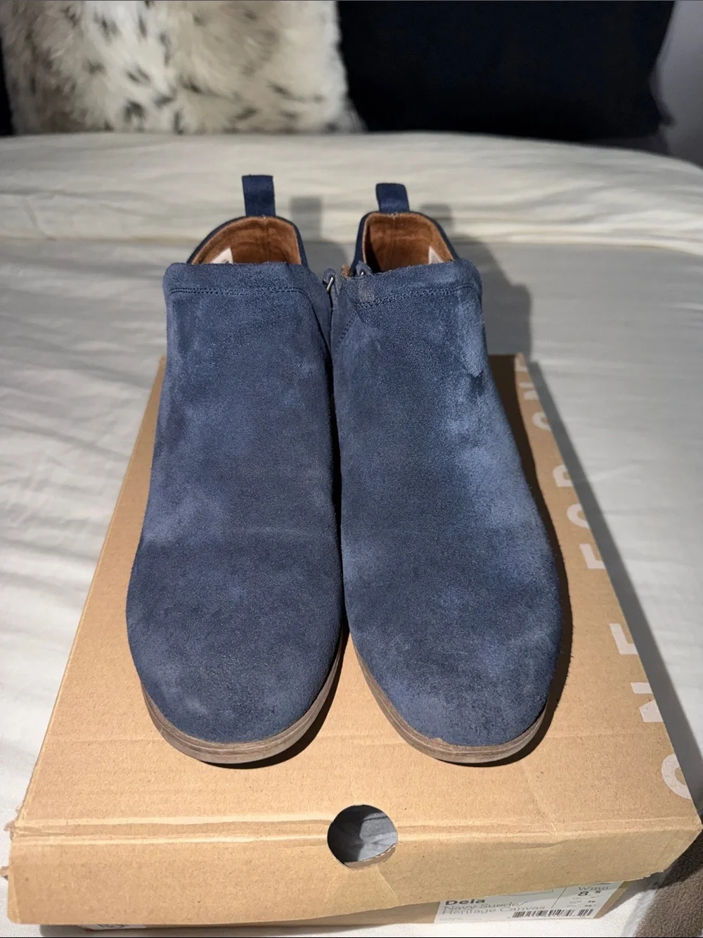 Toms Navy Suede Ankle Booties with Textile Heel